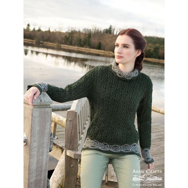 Ladies Ranelagh Jacquard Aran Green Sweater