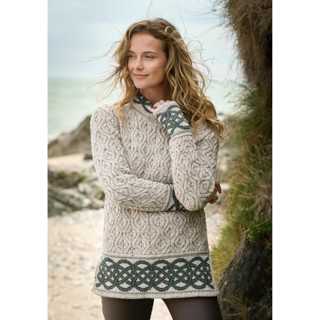 Ladies Ranelagh Jacquard Aran Oatmeal Sweater