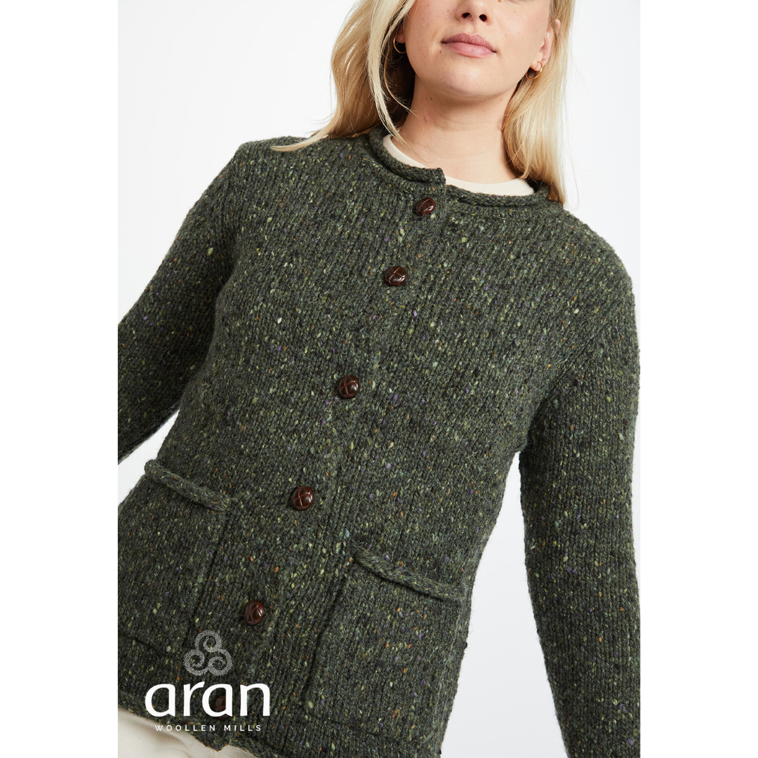 Ladies Donegal Tweed Aran Green Cardigan