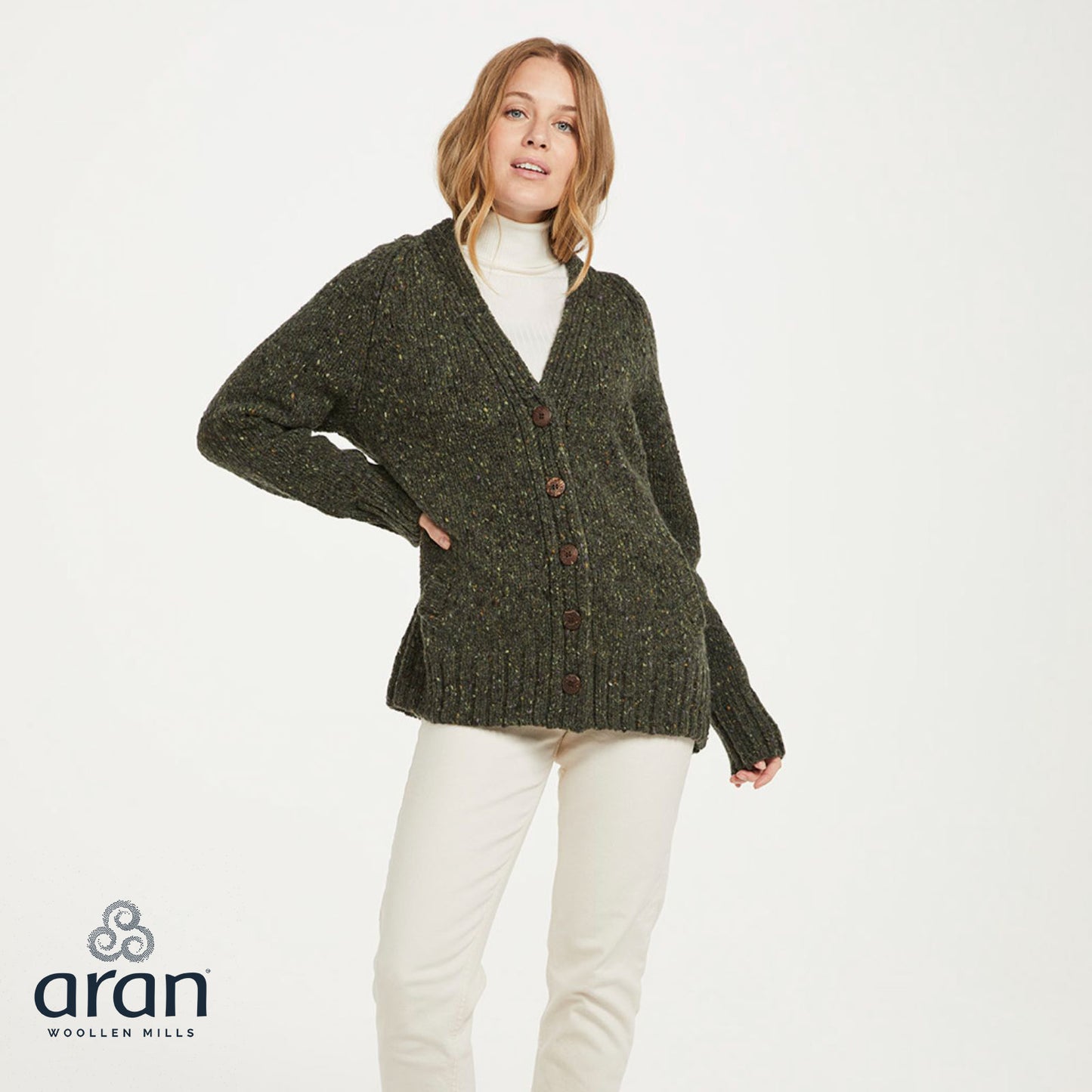 Ladies Donegal Cardigan with Side Pocket Green