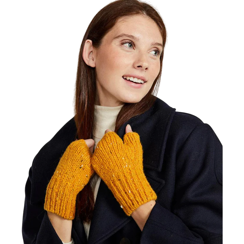Ladies Nepped Wool Yellow Fingerless Mittens