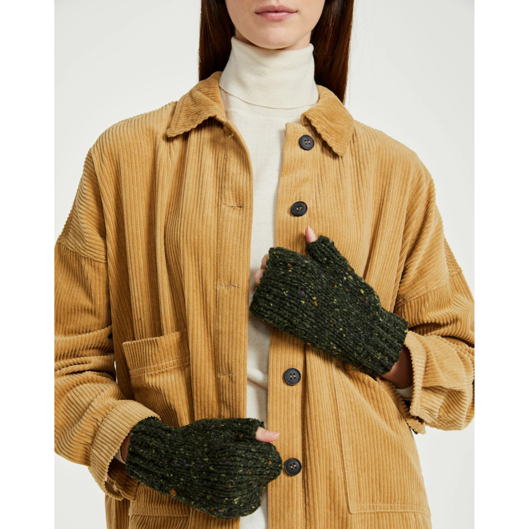Ladies Nepped Wool Army Green Fingerless Mittens