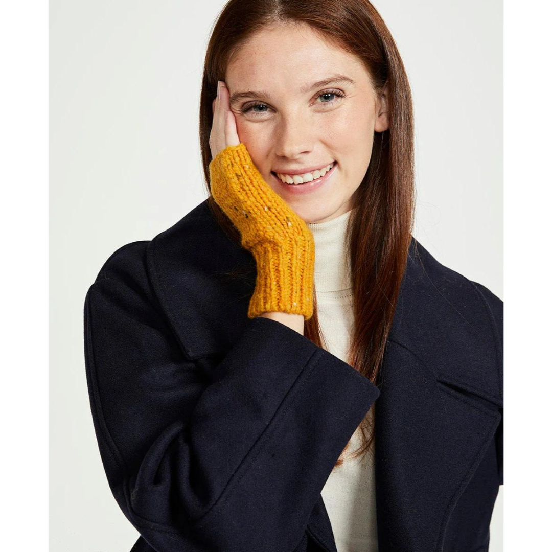 Ladies Nepped Wool Yellow Fingerless Mittens