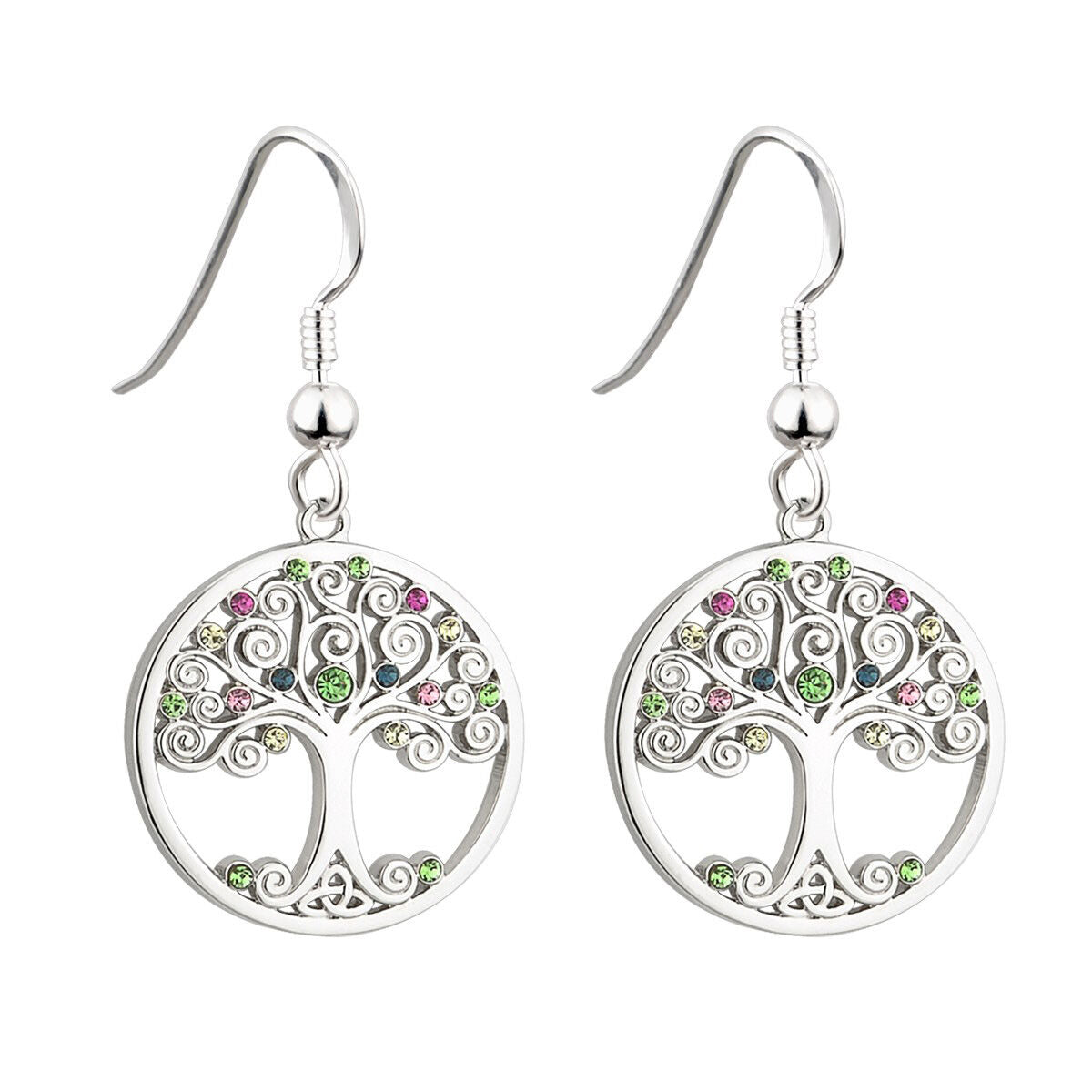 Solvar Rhodium Plated Tree Of Life Earrings Encrusted Withed Crystal