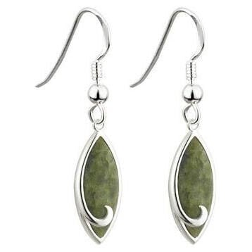 Rhodium Plated Connemara Marble Droplet Drop Earrings