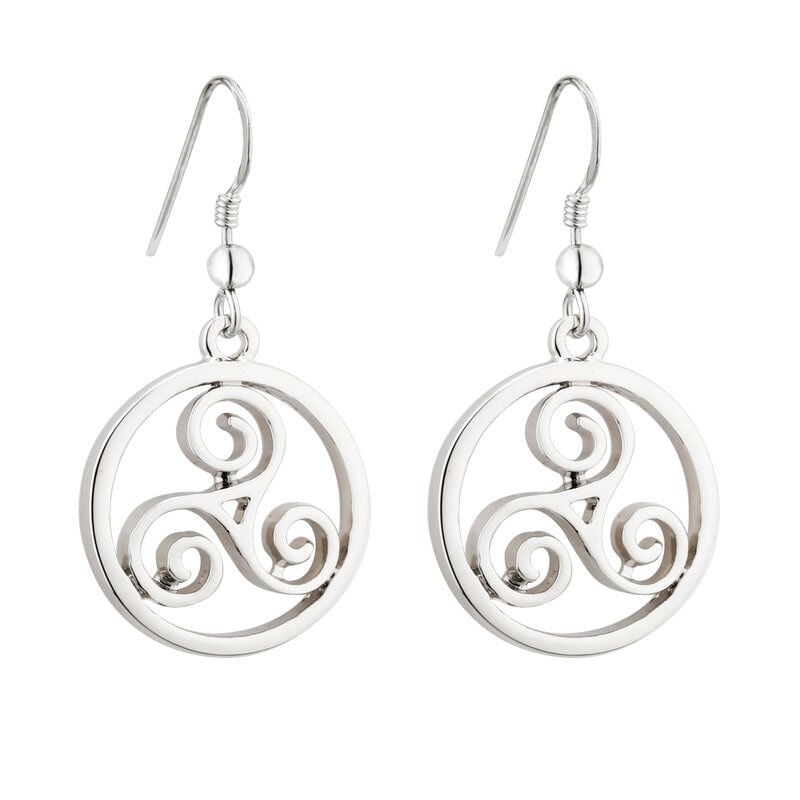 Rhodium Celtic Spiral Drop Earrings