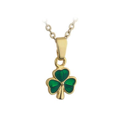 Gold Plated Mini Shamrock Necklace With Green Enamel