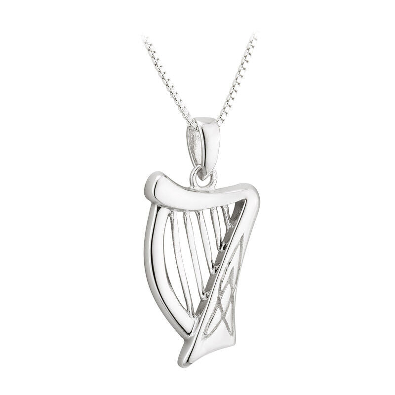 Hallmarked Sterling Silver Celtic Harp Necklace
