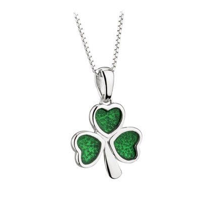Hallmarked Sterling Silver Enameled Necklace With Shamrock Design