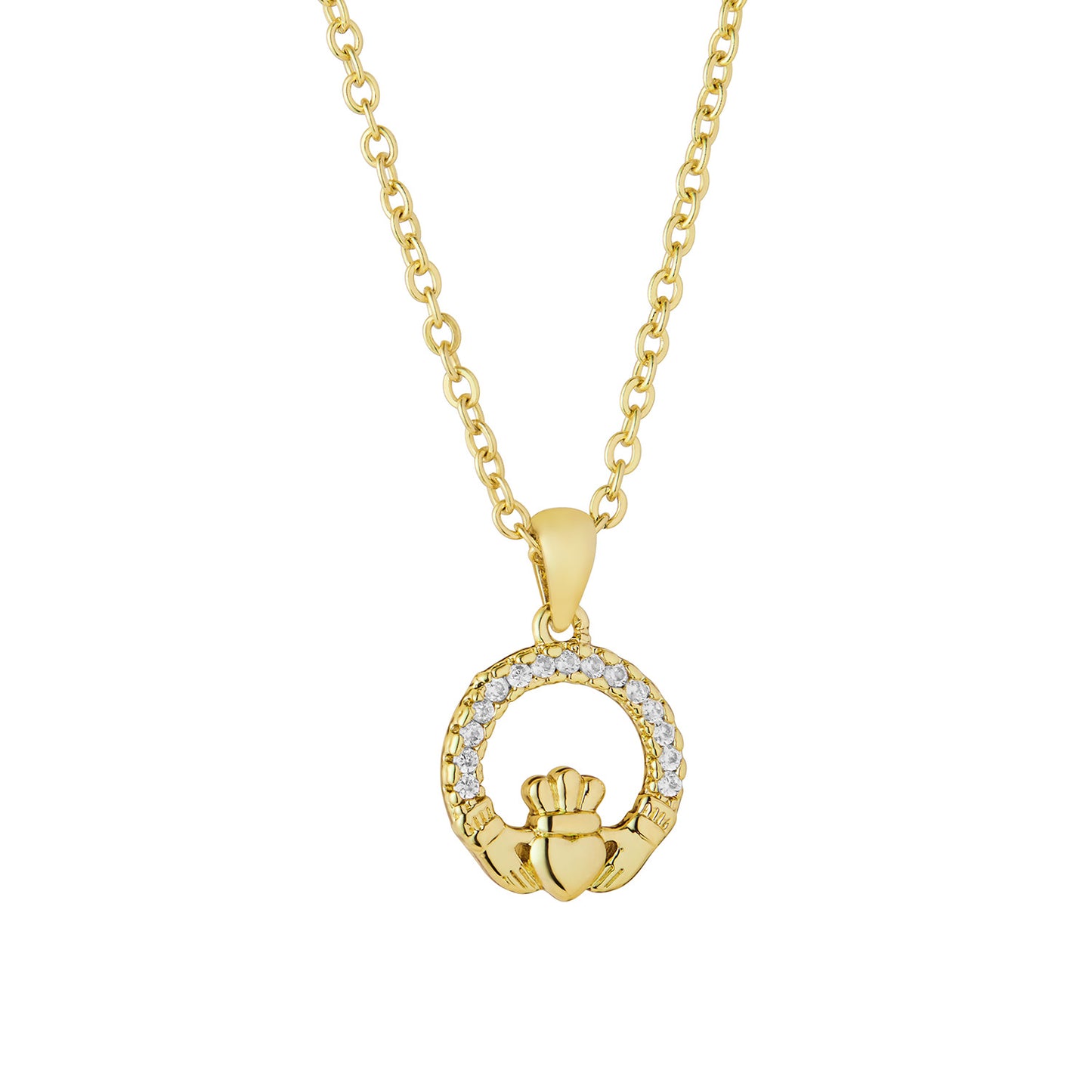 Gold Plated Crystal Claddagh Pendant