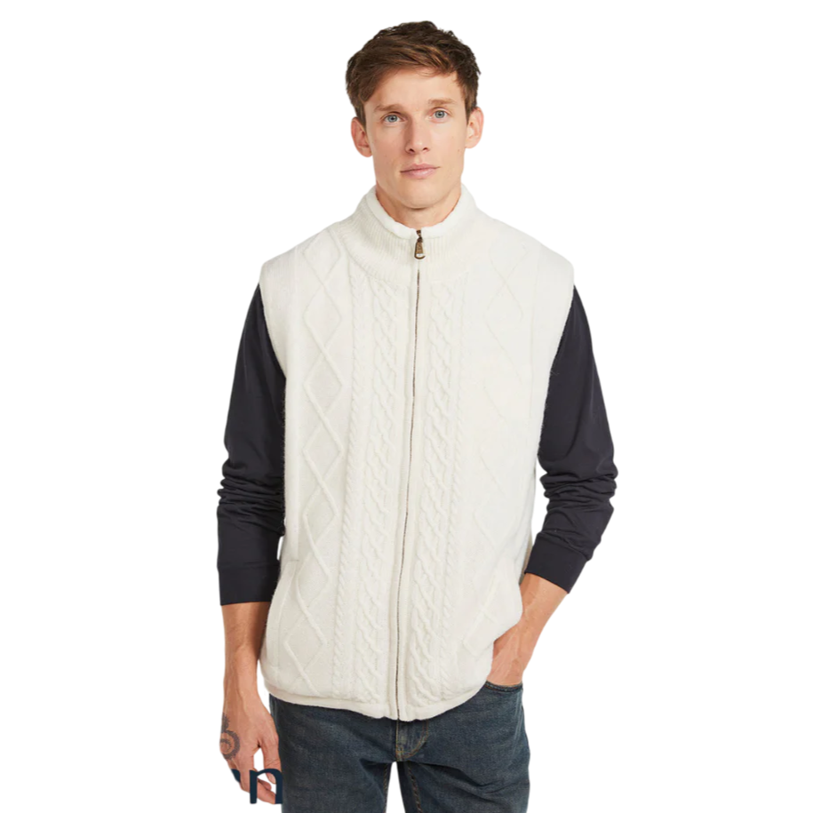 Men's Lined Shetland Full Zip White Gilet