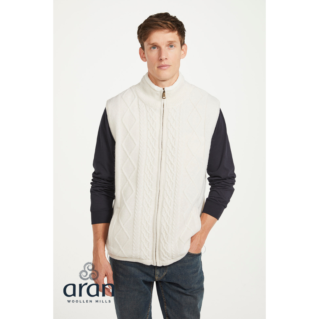 Men's Lined Shetland Full Zip White Gilet