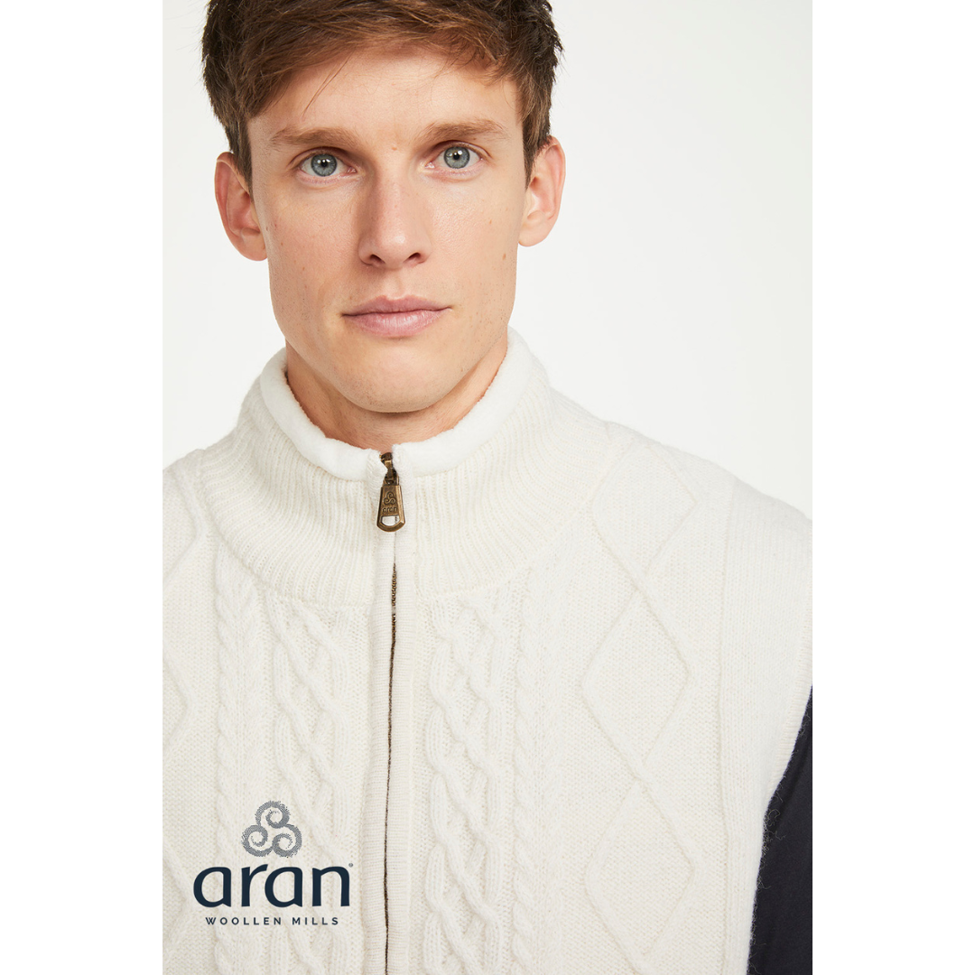 Men's Lined Shetland Full Zip White Gilet