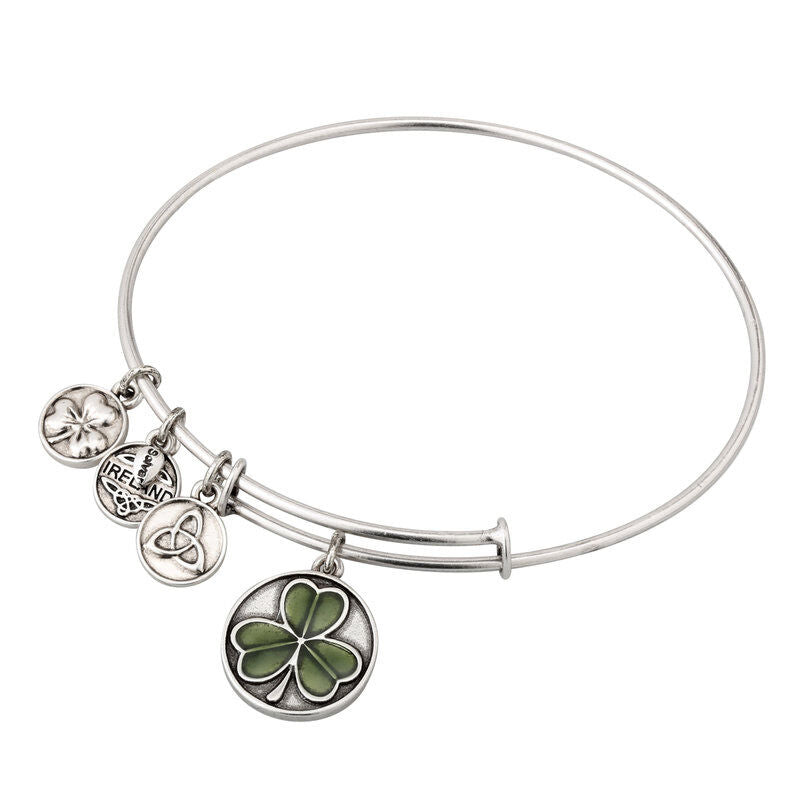 Silver Tone Enamel Shamrock Bangle
