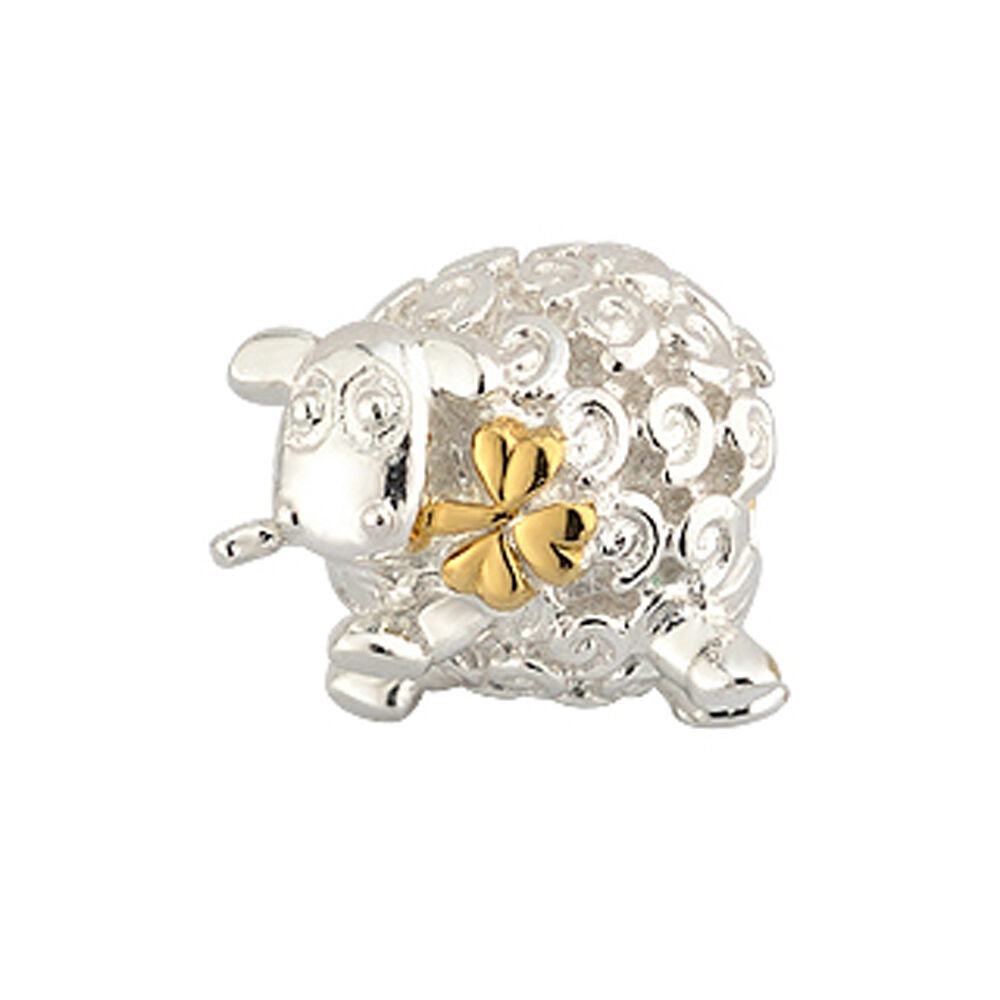 Bead Charm With Sheep & Gold Shamrock In Mouth Hallmarked Sterling Silver