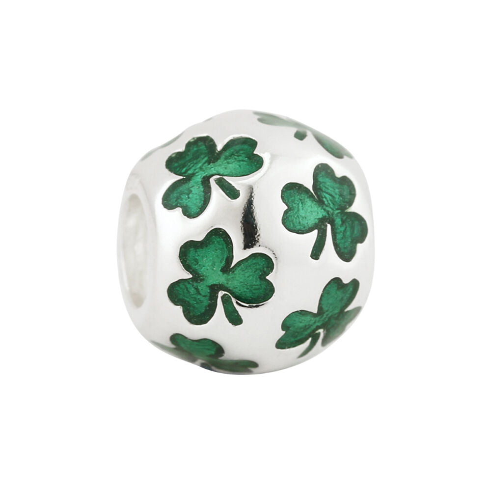 Bead Charm With Multiple Shamrocks Inlayed Hallmarked Sterling Silver