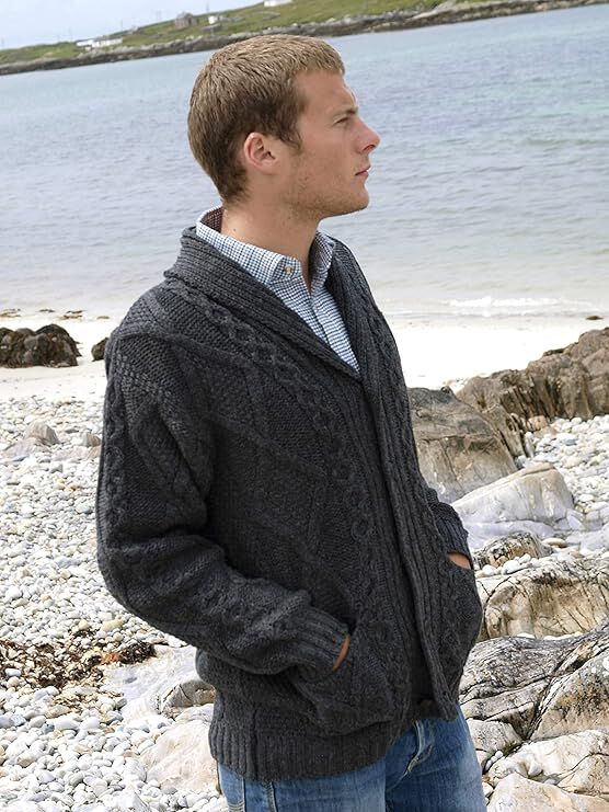 Men's Shawl Collar Grandfather Charcoal Cardigan