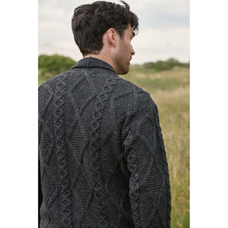 Men's Shawl Collar Grandfather Charcoal Cardigan