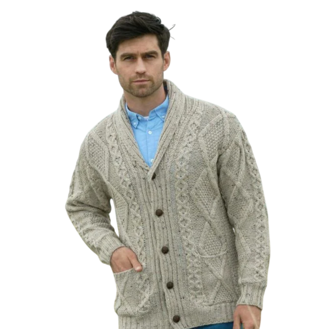 Men's Shawl Collar Grandfather Oatmeal Cardigan