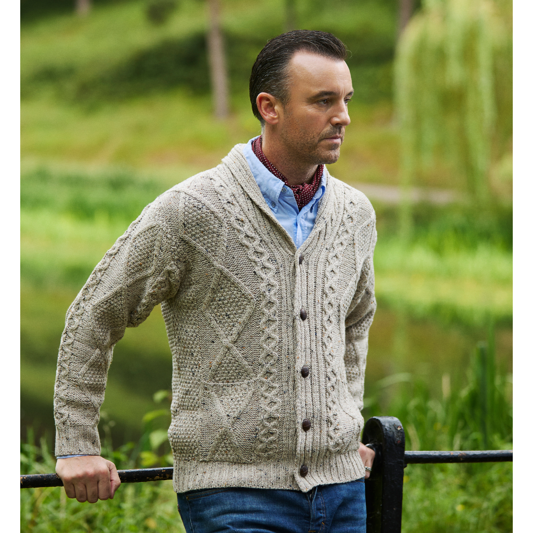 Men's Shawl Collar Grandfather Oatmeal Cardigan