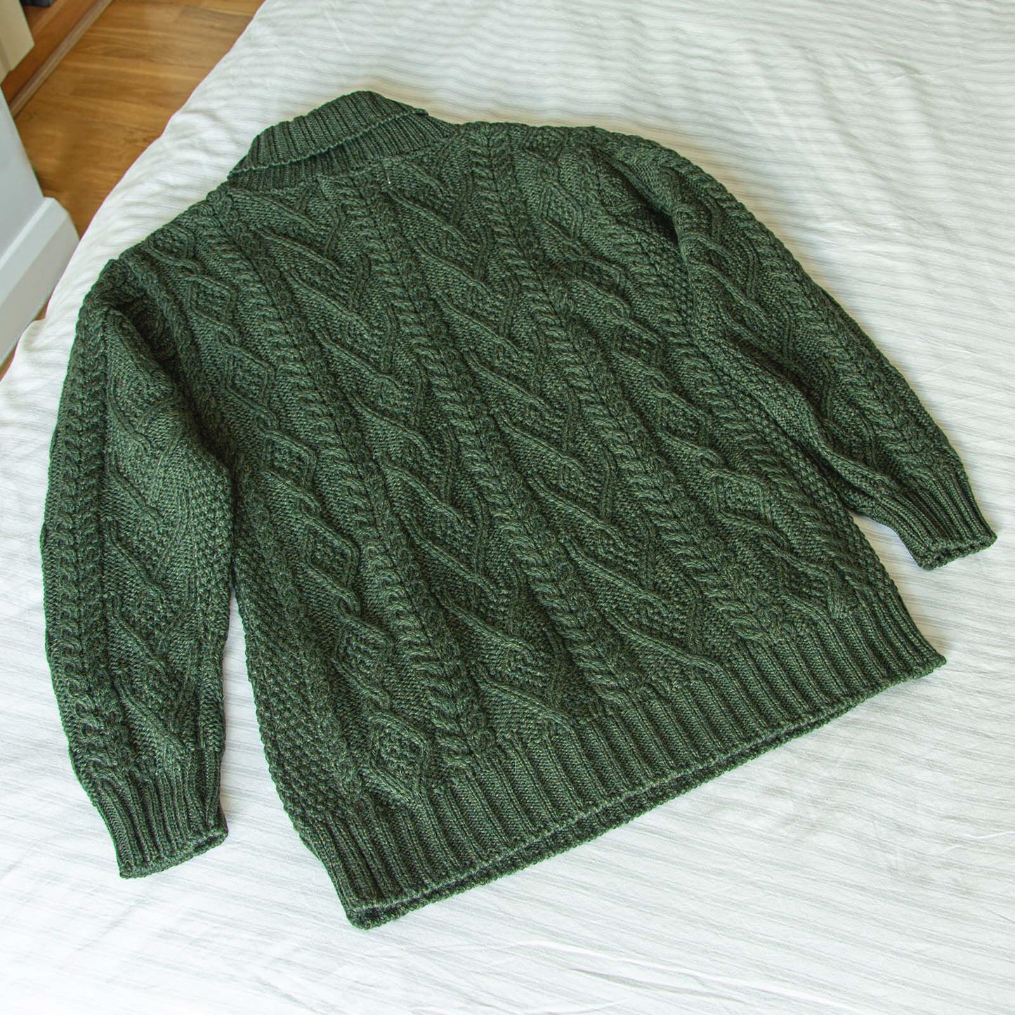Men's Shawl Collar Aran Green Jumper