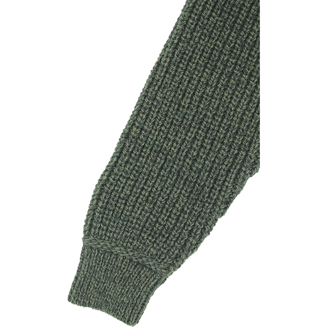Men's Aran Knit Ribbed Green Cardigan