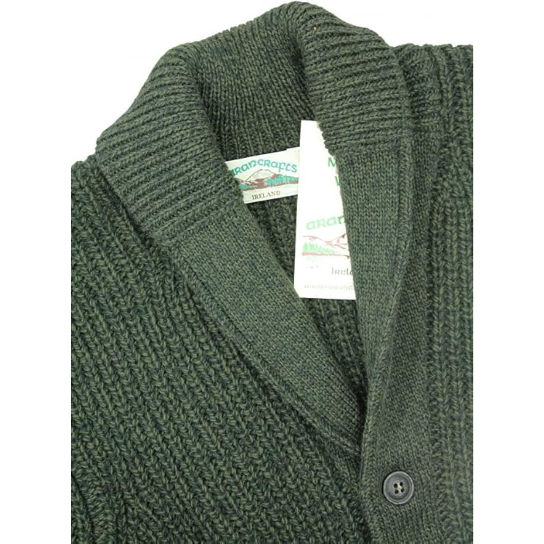 Men's Aran Knit Ribbed Green Cardigan