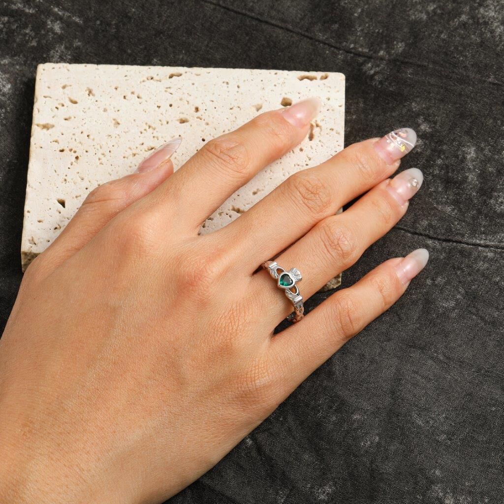 Grá Collection Claddagh Ring With Stone Sterling Silver