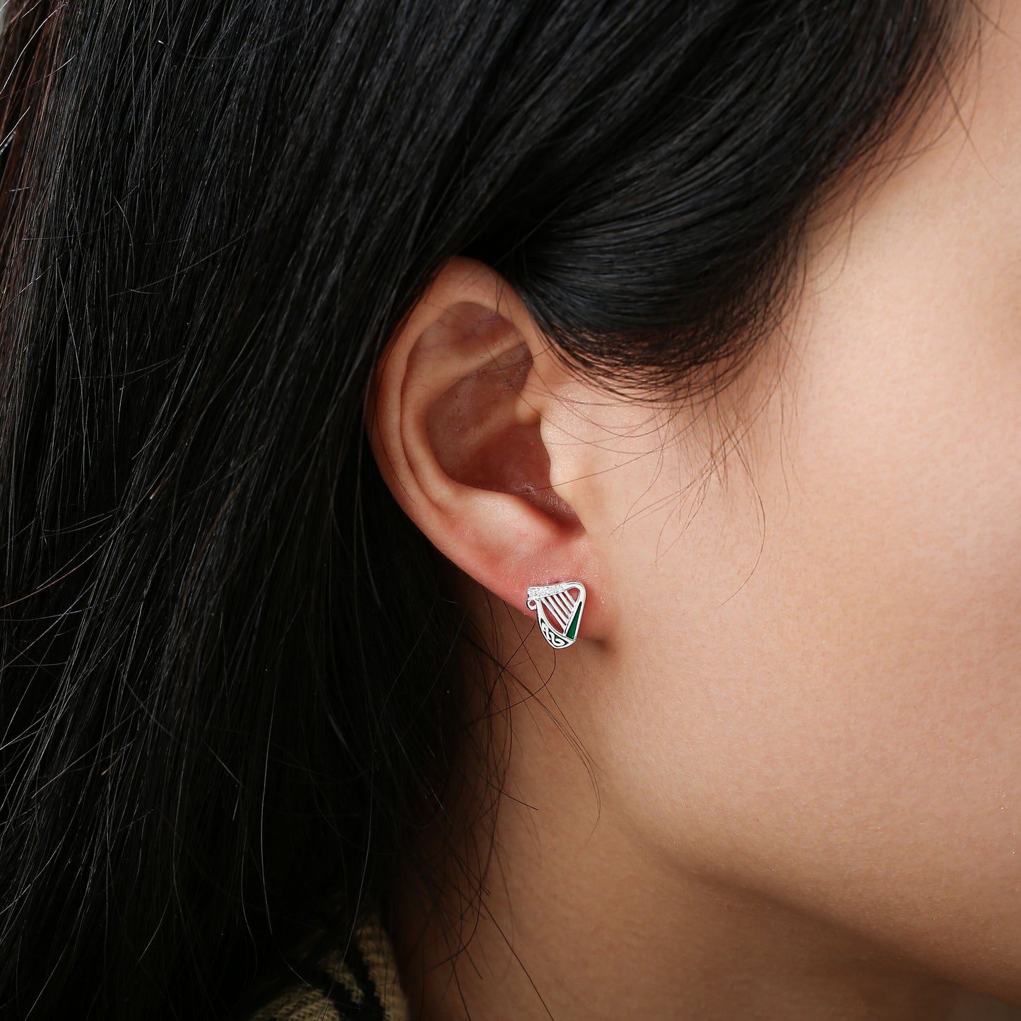 Grá Collection Harp With Stones Earrings Sterling Silver