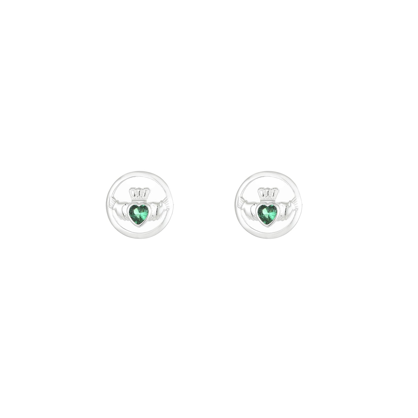 Grá Collection Round Claddagh With Stone Earrings Sterling Silver