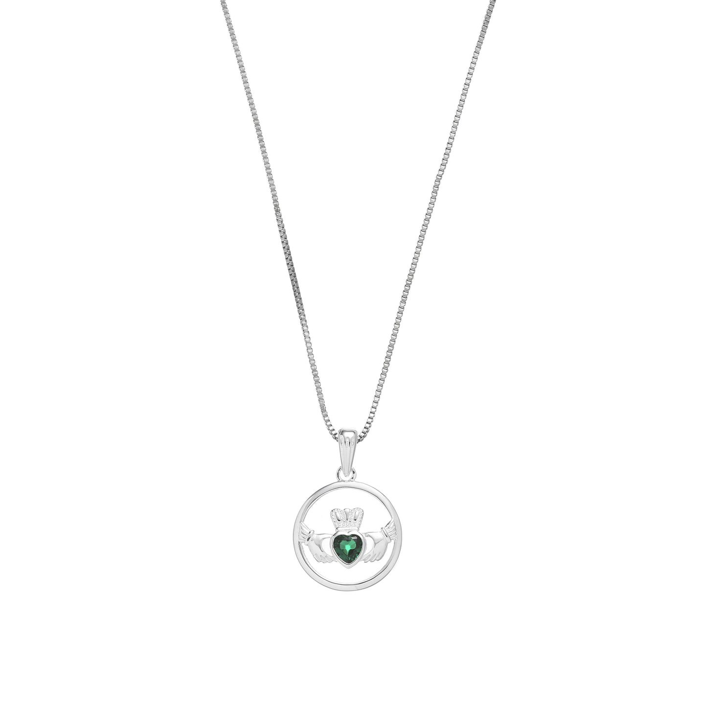 Grá Collection Round Claddagh With Stone Necklace Sterling Silver