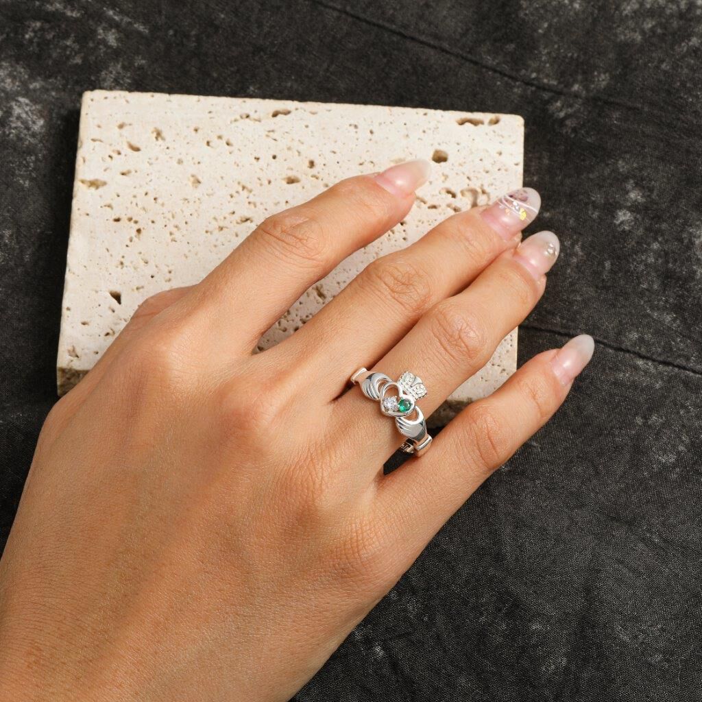 Grá Collection Claddagh Ring With Stones Sterling Silver