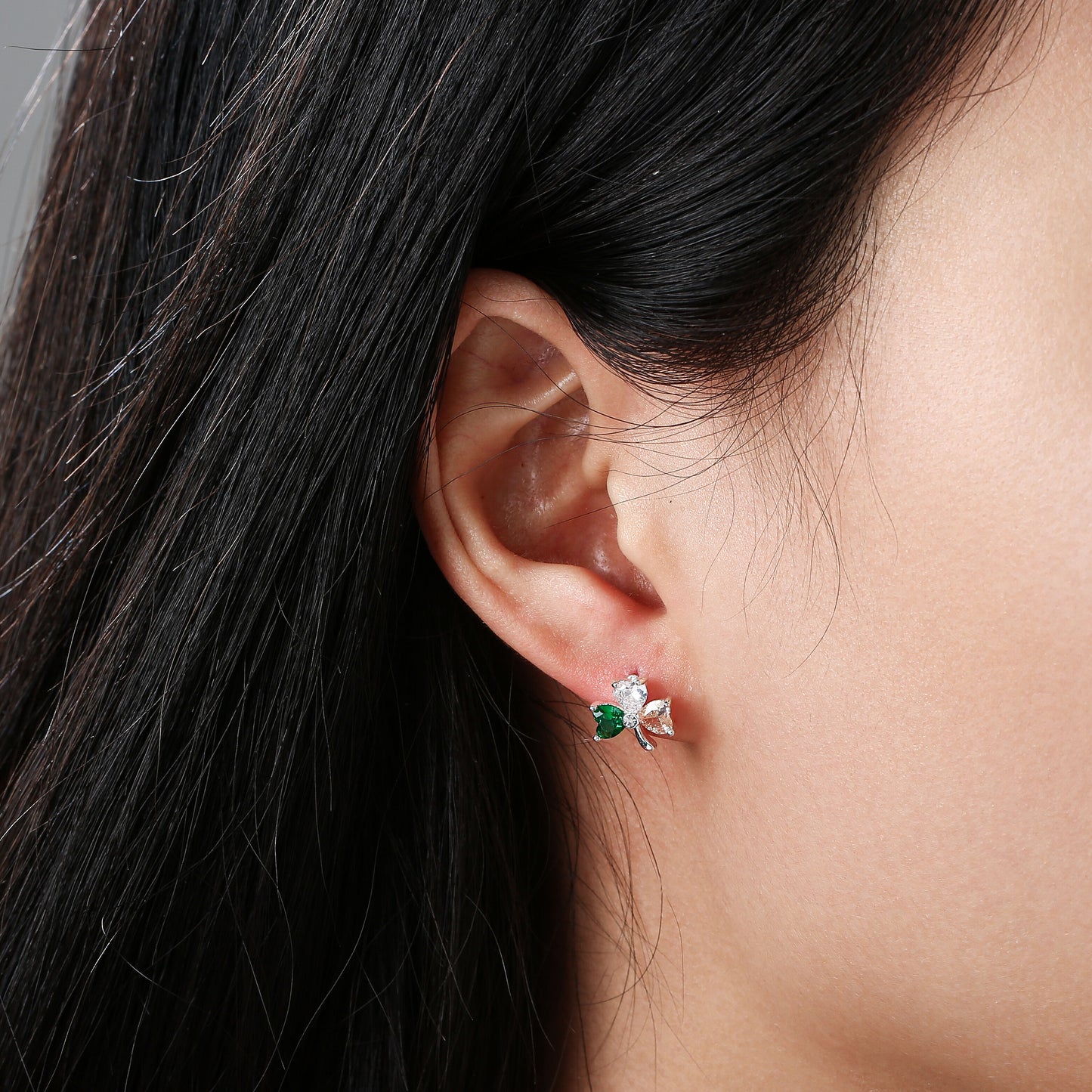 Grá Collection Tricolour Stone Shamrock Earrings Sterling Silver