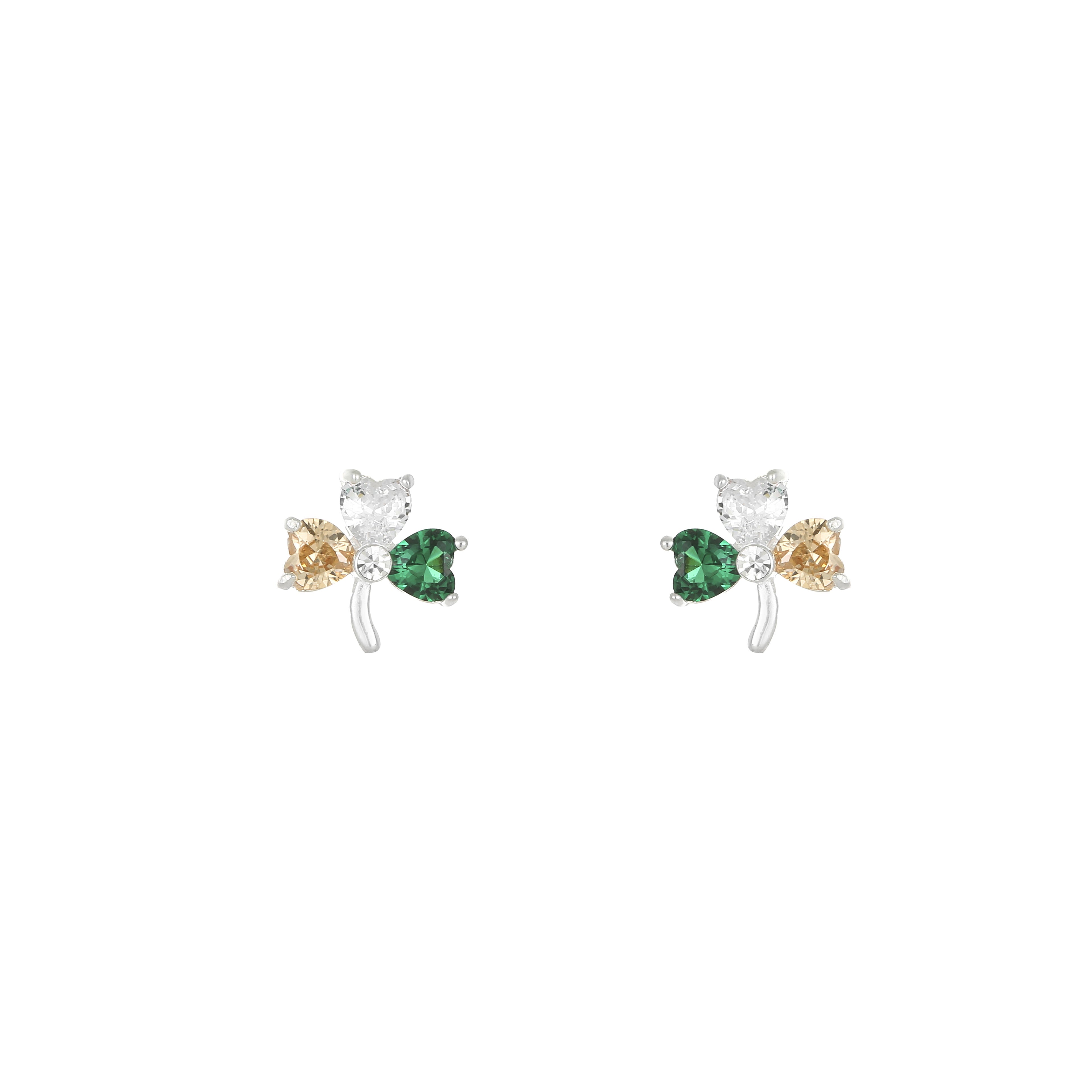 Grá Collection Tricolour Stone Shamrock Earrings Sterling Silver