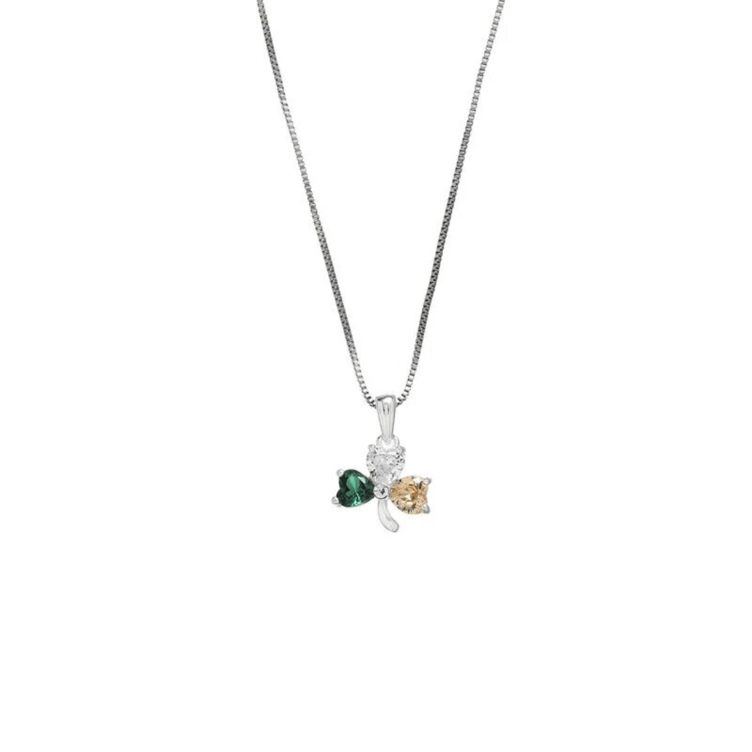 Grá Collection Tricolour Stone Shamrock Necklace Sterling Silver