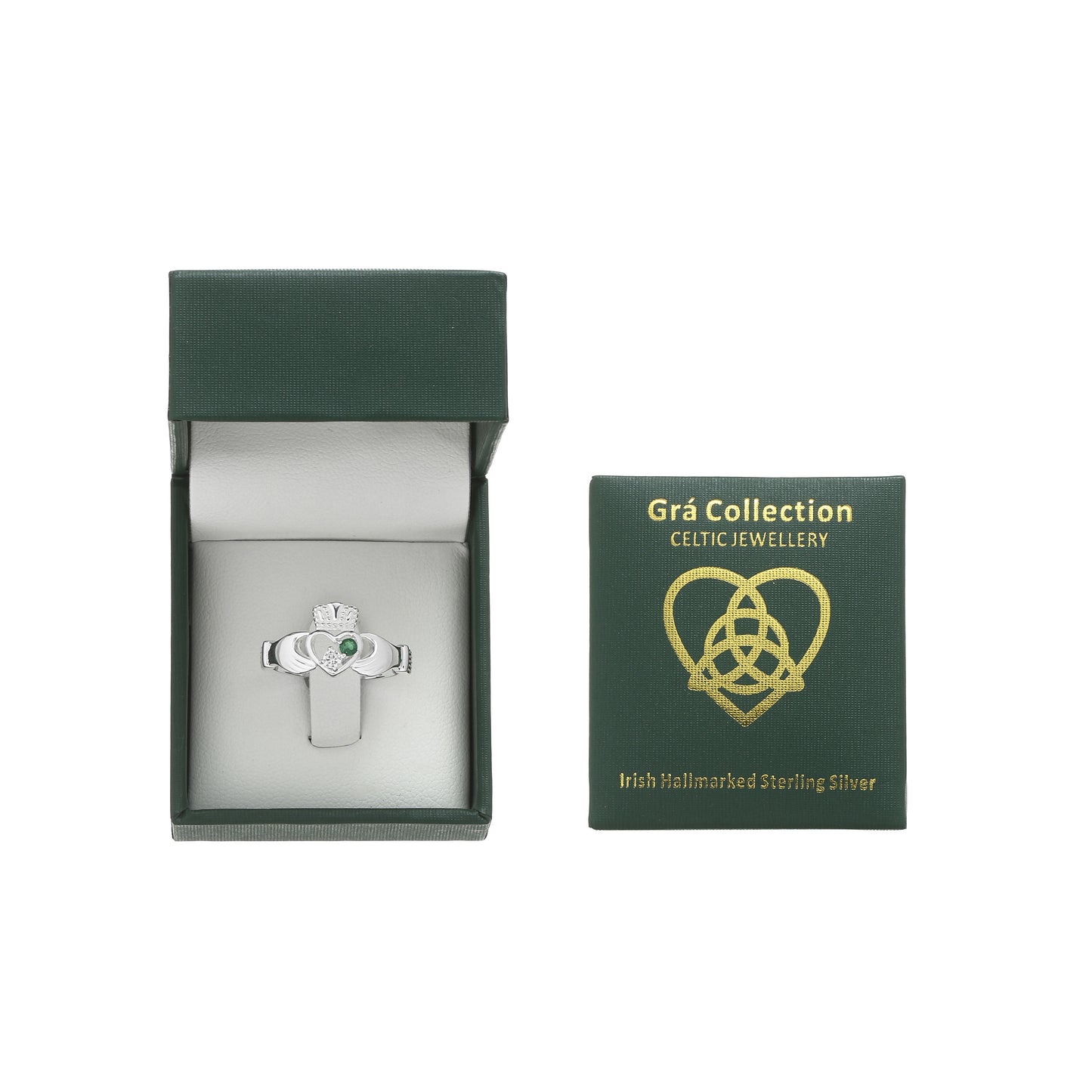 Grá Collection Claddagh Ring With Stones Sterling Silver