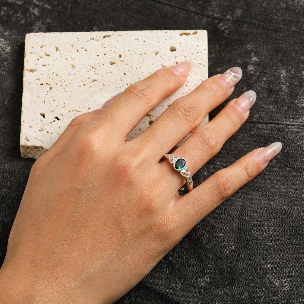 Celtic Ring With Green Stone