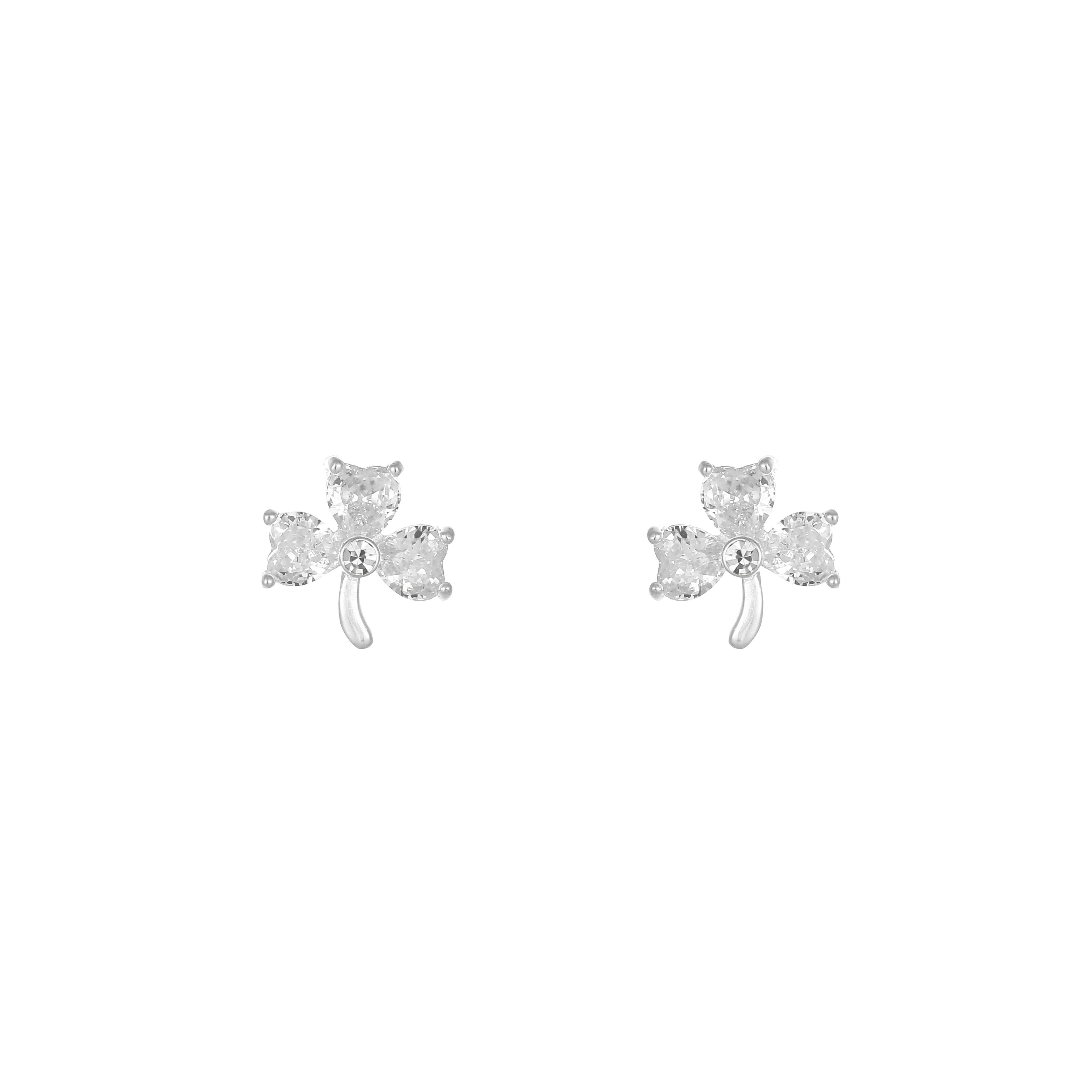 Grá Collection Clear Stone Shamrock Earring Sterling Silver