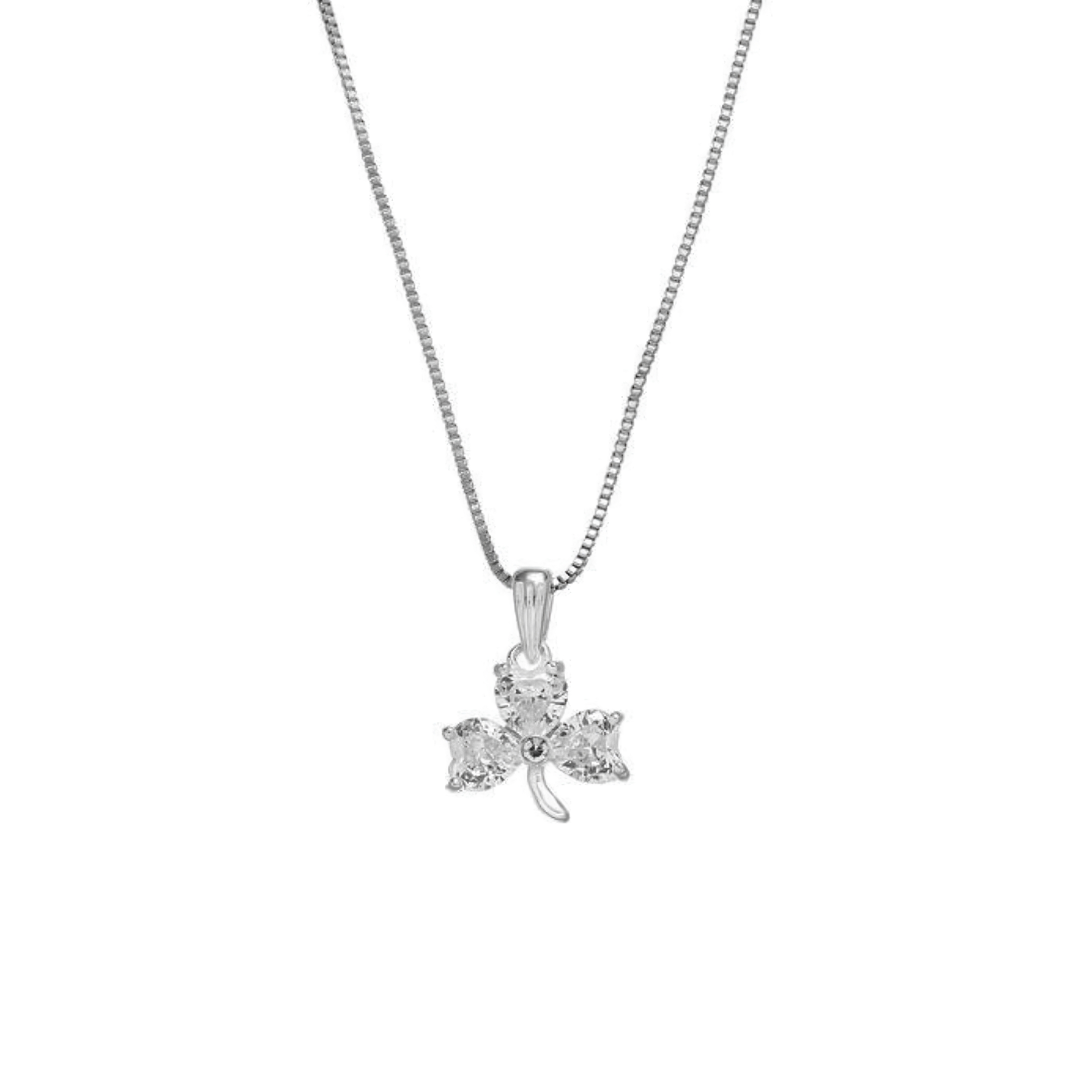 Grá Collection Clear Stone Shamrock Necklace Sterling Silver