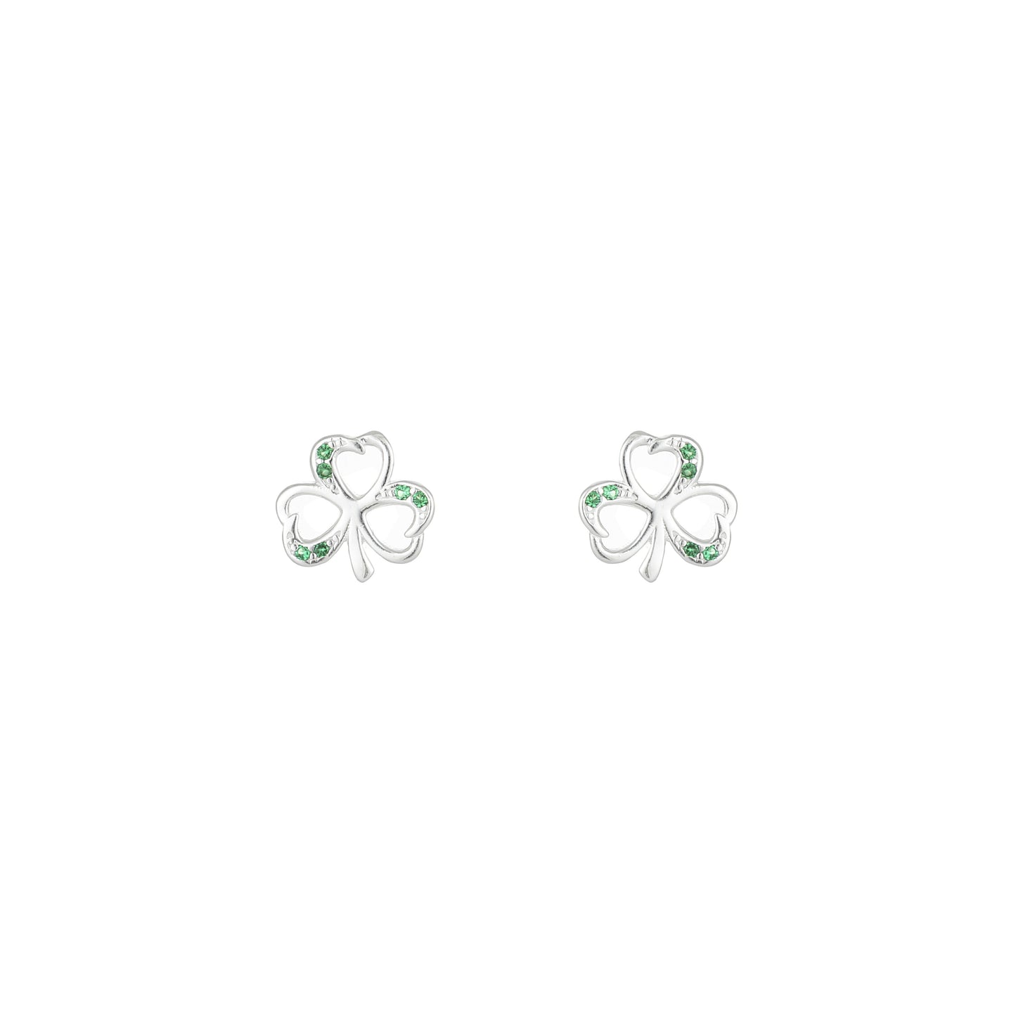 Grá Collection Shamrock With Green Stone Earrings Sterling Silver