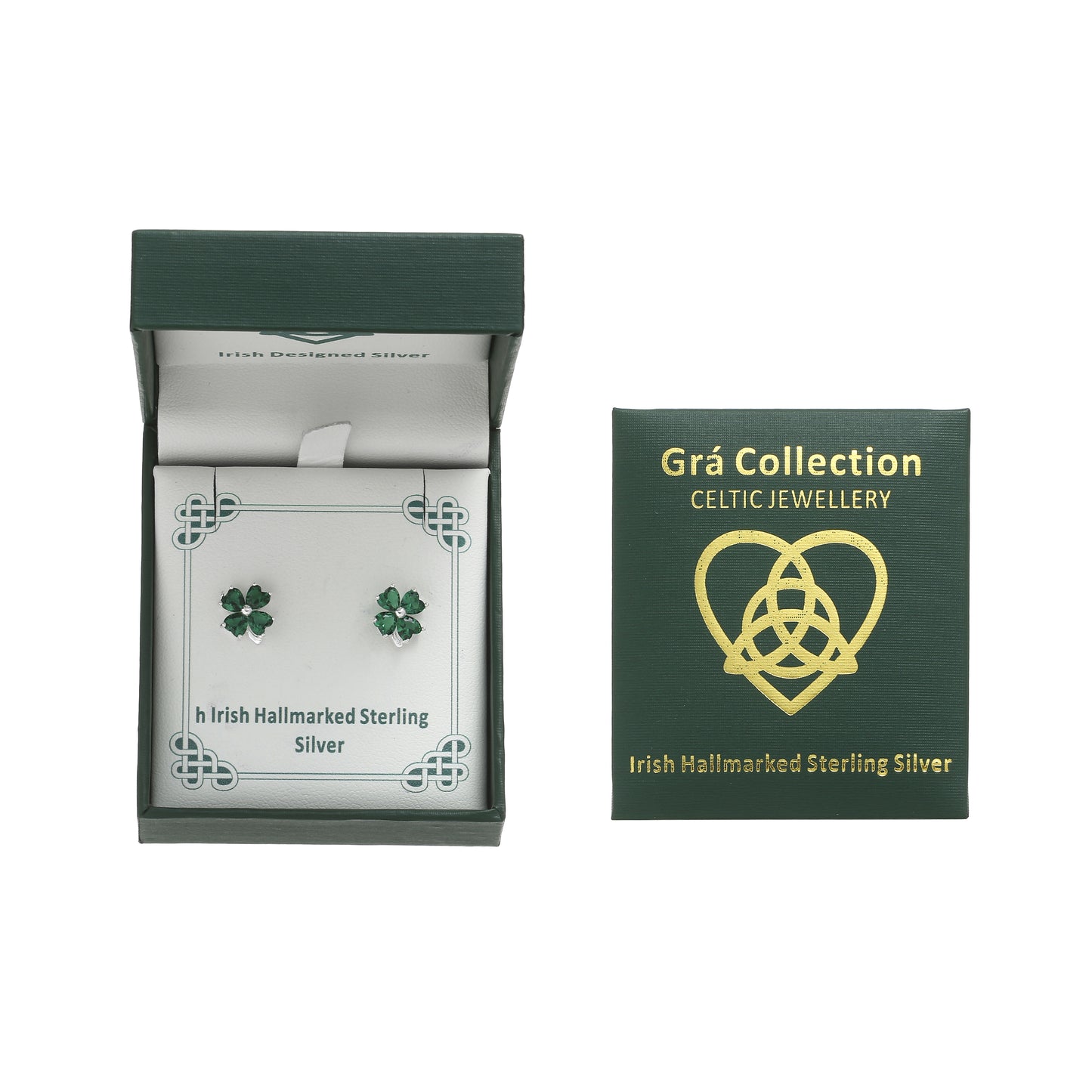 Grá Collection Green Stone Clover Earring Sterling Silver
