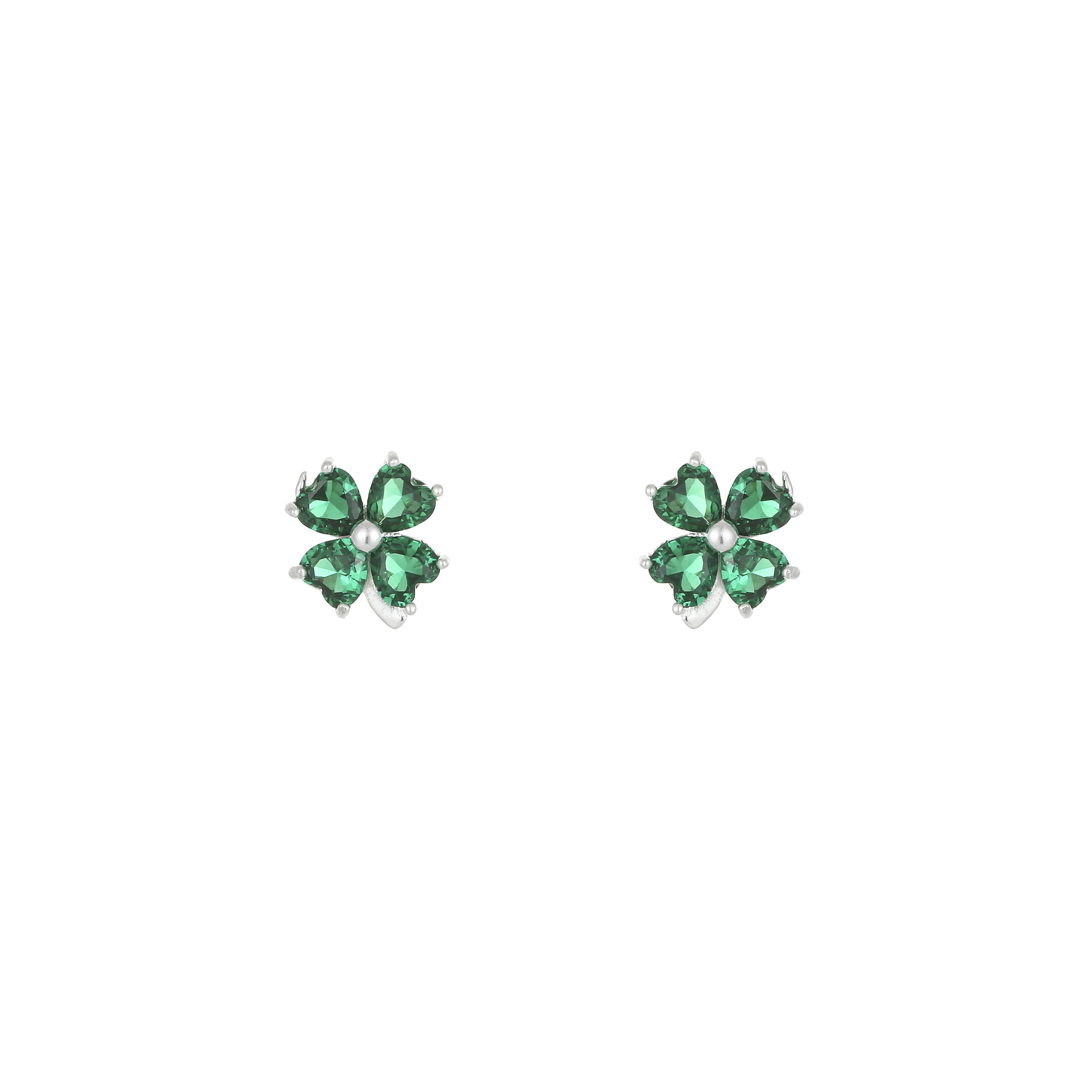 Grá Collection Green Stone Clover Earring Sterling Silver