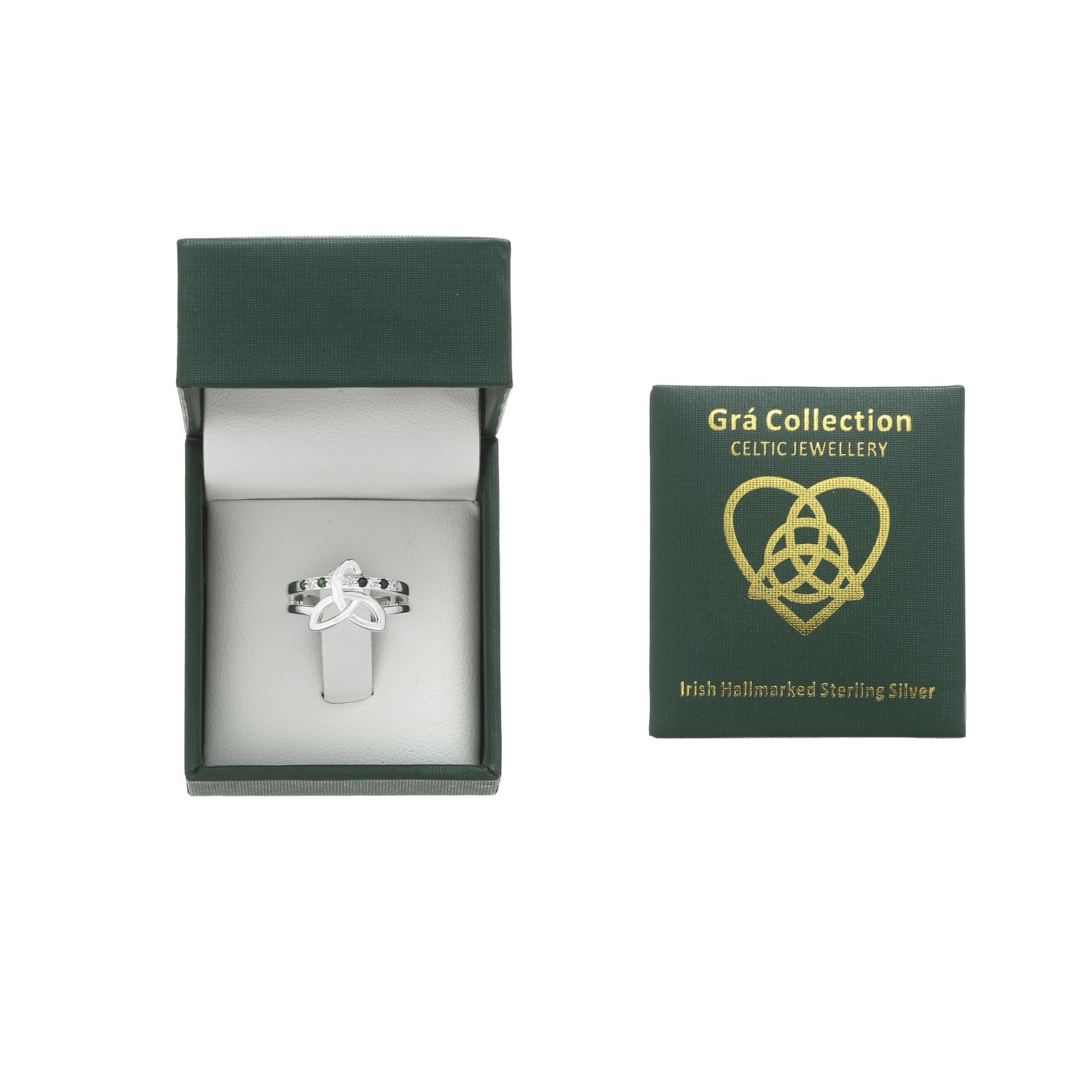 Sterling Silver Trinity Knot Band Ring With Green Stones