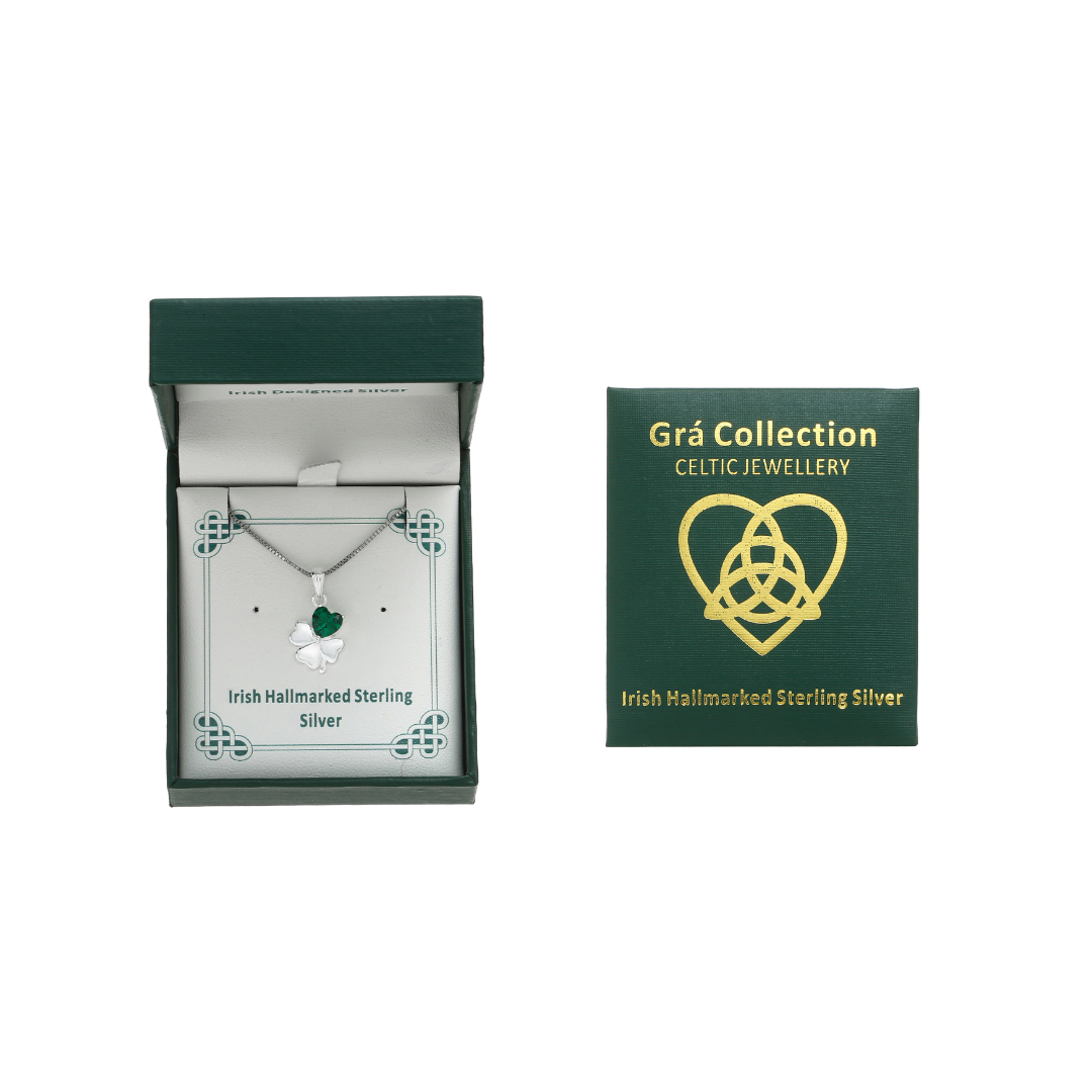 Sterling Silver One Green Stone Clover Pendant