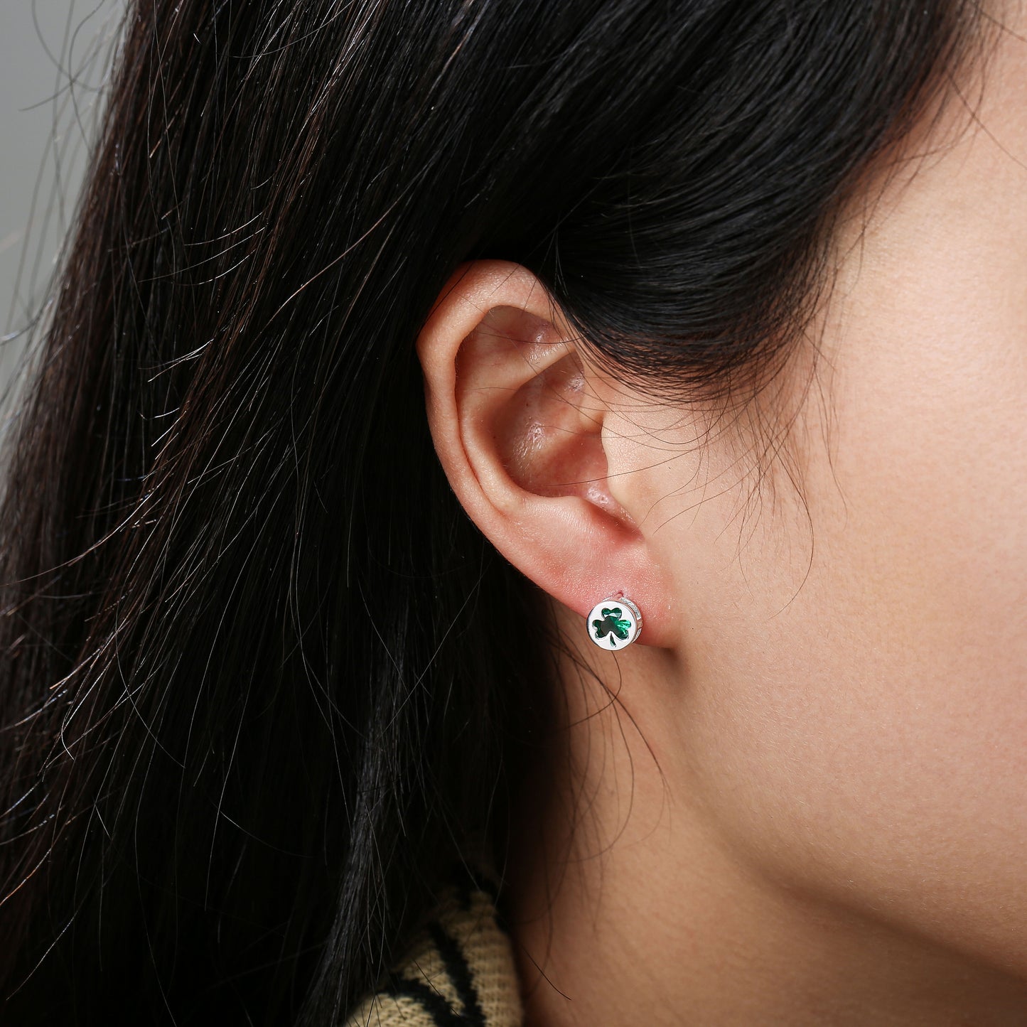 Grá Collection Shamrock Stud With Clear Stone Earring Sterling Silver
