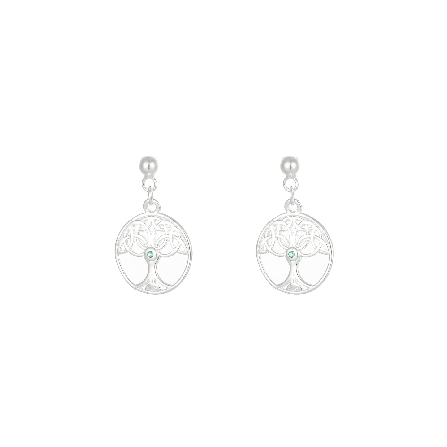 Grá Collection Tree Of Life Green Stone Earrings Sterling Silver
