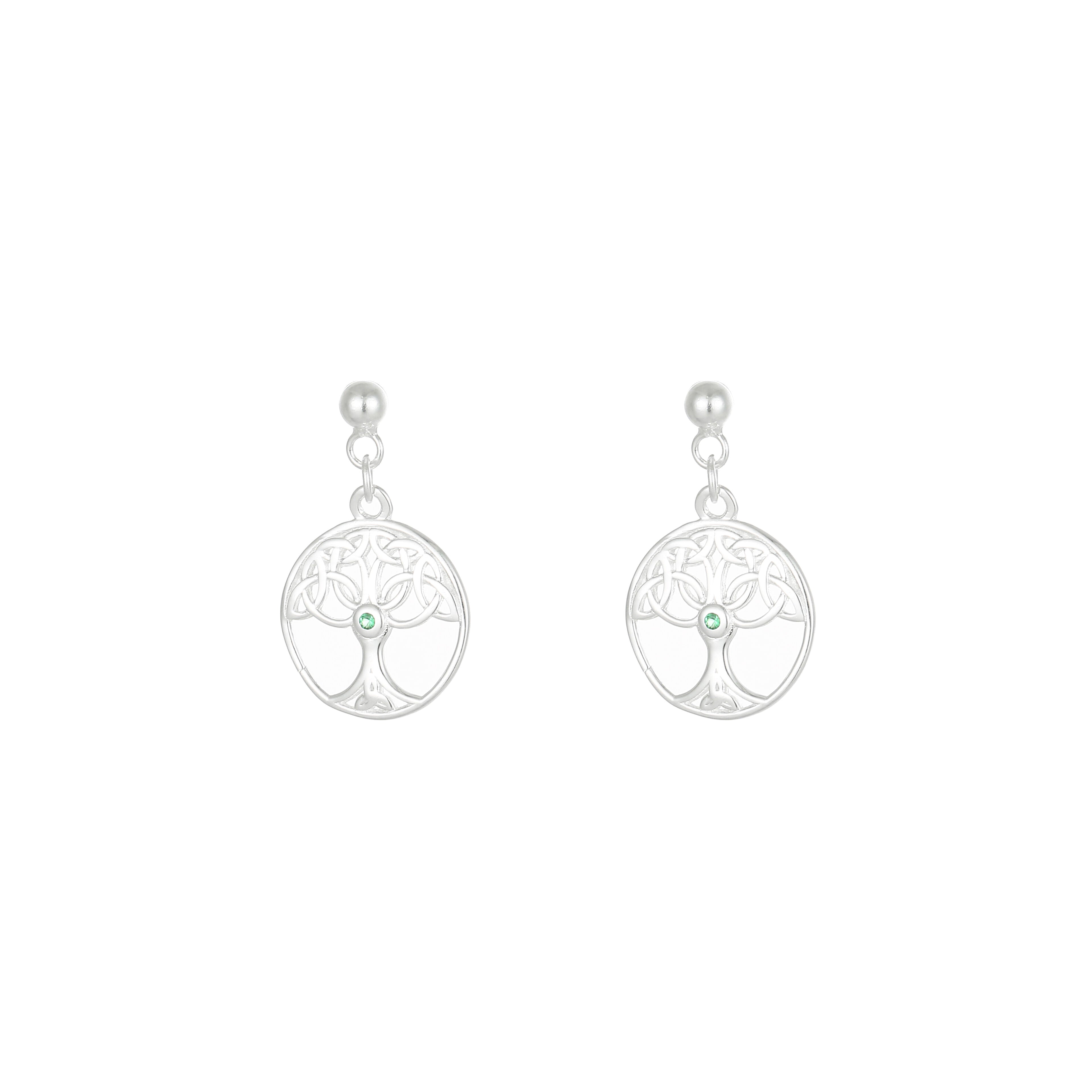 Grá Collection Tree Of Life Green Stone Earrings Sterling Silver