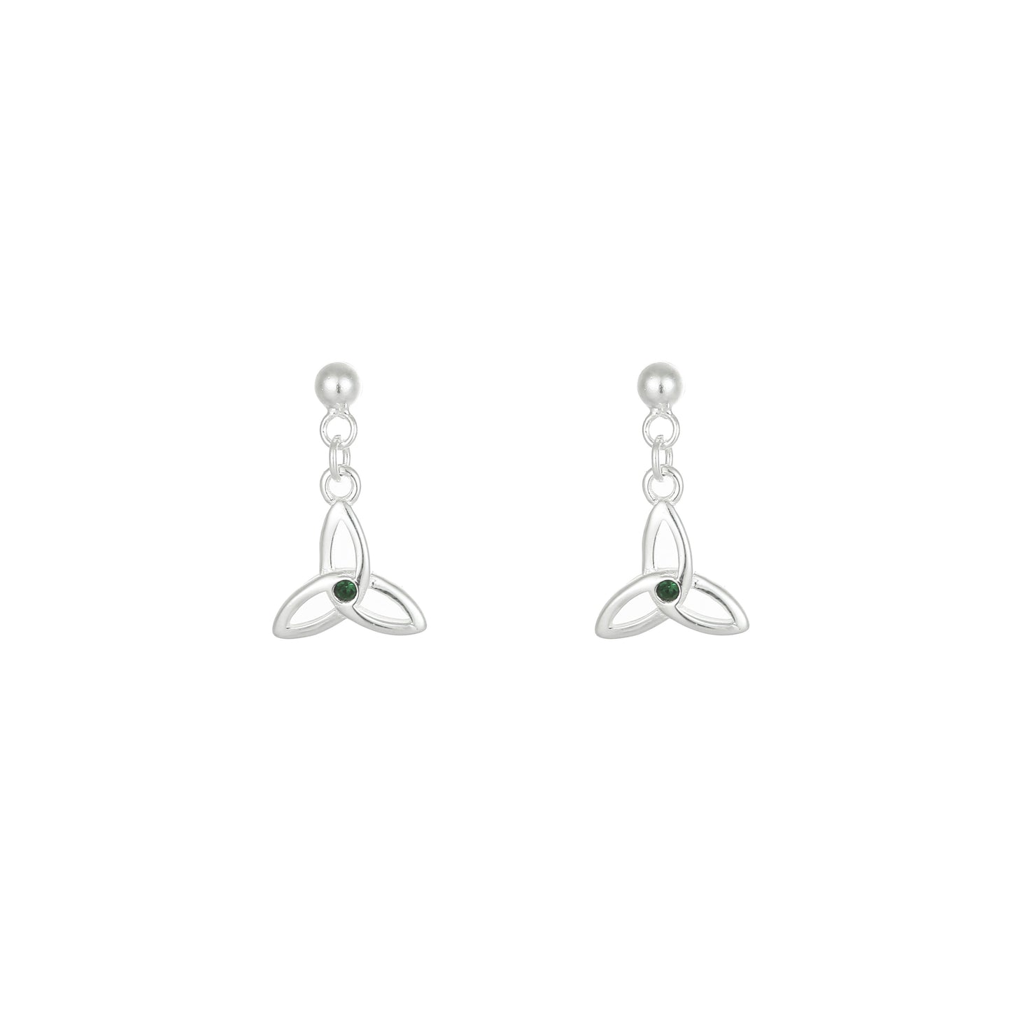 Grá Collection Trinity Knot Green Stone Earrings Sterling Silver