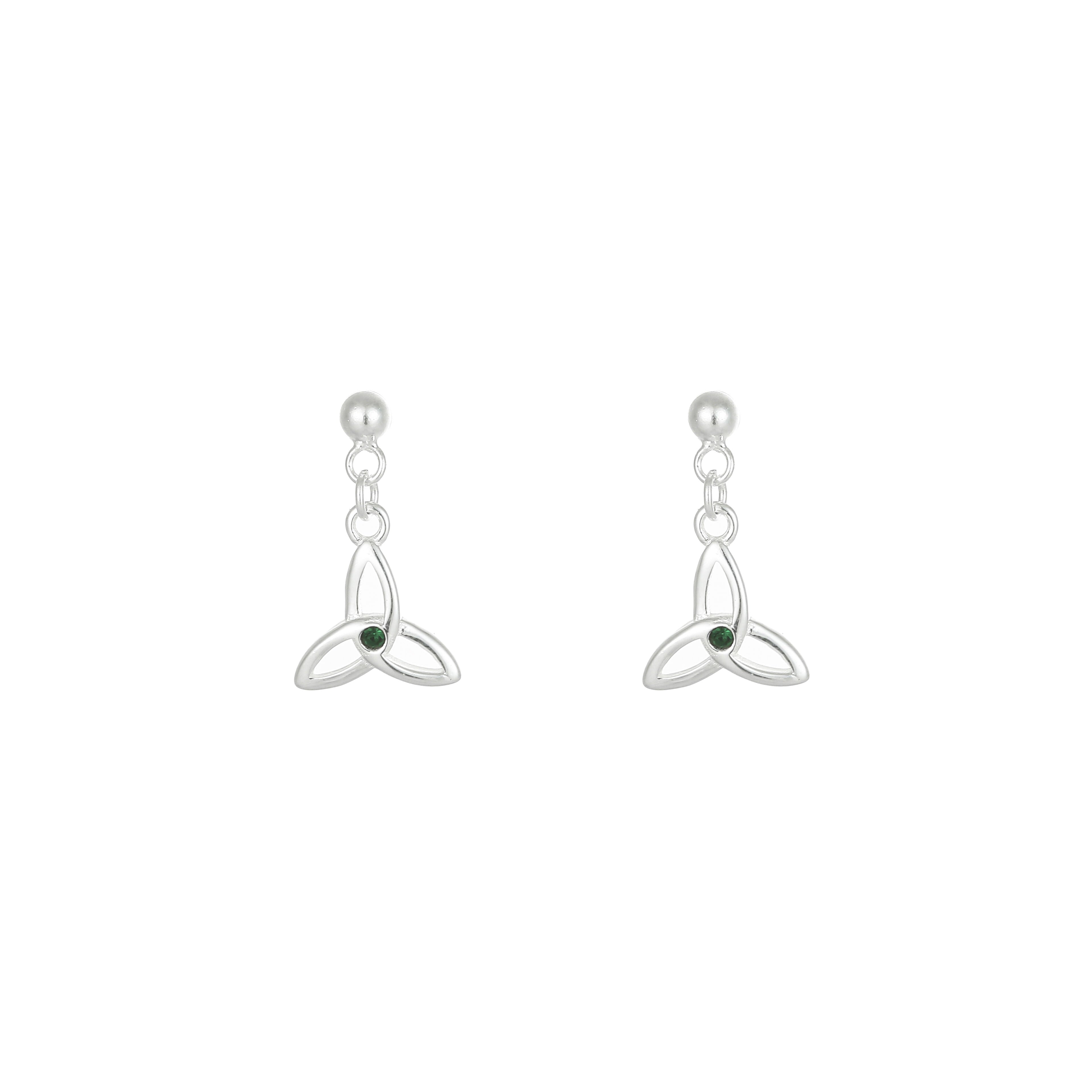 Grá Collection Trinity Knot Green Stone Earrings Sterling Silver