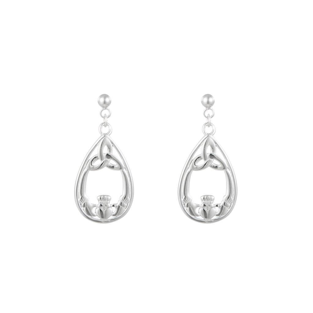Silver Sterling Trinity & Claddagh Drop Earrings
